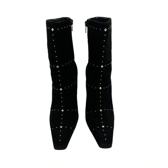 CASADEI Black Suede Stiletto Silver Rivets Studs Boots Snip Toe Chic Size 8 - Picture 4 of 11